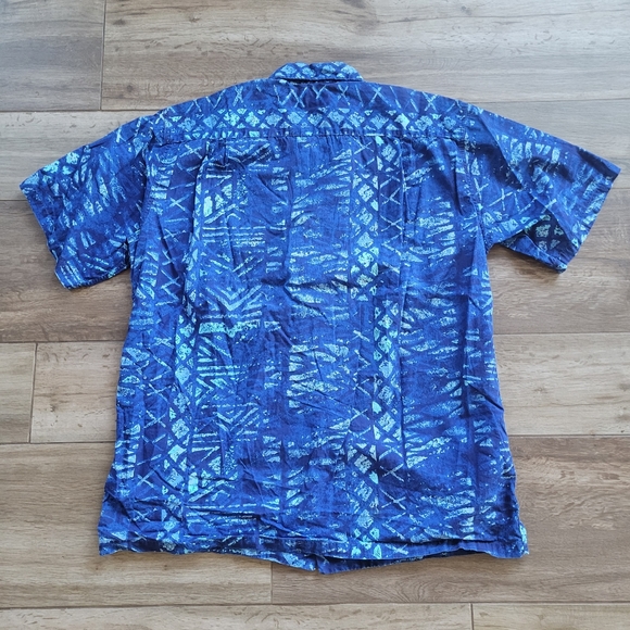 Vintage 60s Hawaiian Casuals by Stan Hicks Mens Shirt  XL Aloha Blue Tappa Print - Picture 6 of 6